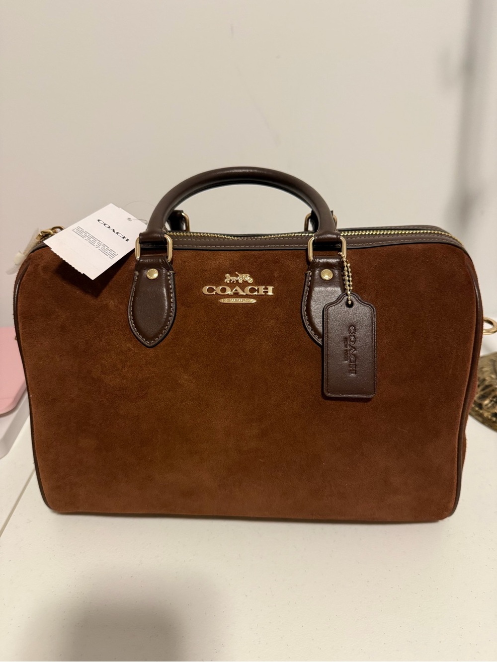 Coach Large Brown Suede Rowan Large Satchel Bag NWT